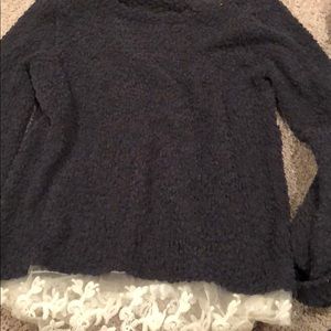Knit sweater w lace at bottom